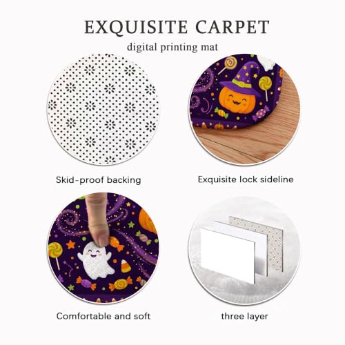 Alfombra de área fantasma y calabazas morada esponja rectangular suave 8