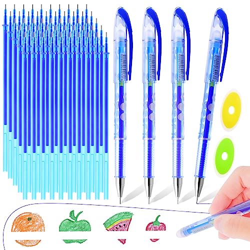 TIESOME Erasable Pens Rub Out Pens, 4 Erasable Gel Pens with 50 Ballpen Refills and 2 Rubber
