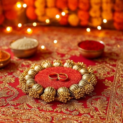 Image of SATYAM KRAFT 6 Pc Handmade Jhumki Platter (4 Inch) with Gota Patti & Golden Moti | Ganpati & Janmashtami Decoration, Festive Home Decor, Pooja Setup, Table Centerpiece & Gifting Item