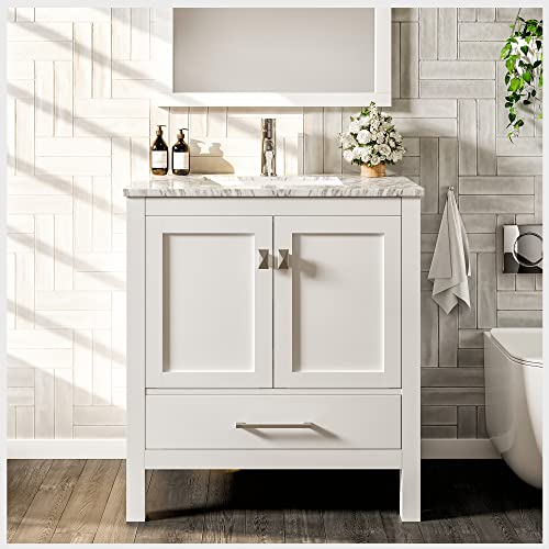 Eviva London Bathroom Vanity With Sink 30 Inch X 18 Inches - Mid-Century 30 Inch Bathroom Vanity With Sink - Transitional White Bathroom Vanity With Sink Countertop For Contemporary Bathroom #TOP15