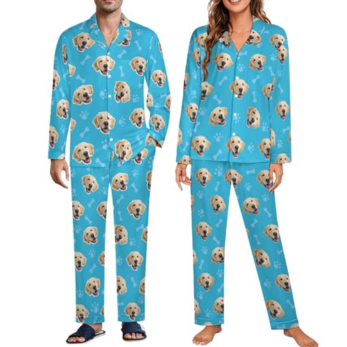 Personalized Pajamas Set with Photo, Custom Pajamas Button Down Matching Couples Pajamas Gift for Women Men Christmas