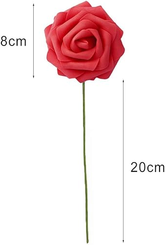 Miniatura 5 de CTIIU - Rosa artificial de espuma de imitación de rosa roja con tallos y hojas, se utiliza para bricolaje ramos de boda, decoración de ramilletes,