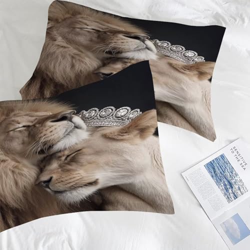 Image of Lion Comforter Set Full Size King and Queen Bedding Sets for Girls Boys Kids Adults Bedroom Decor Romantic Lover Couple Animal Quilt 1 Comforter 2 Pillowcases