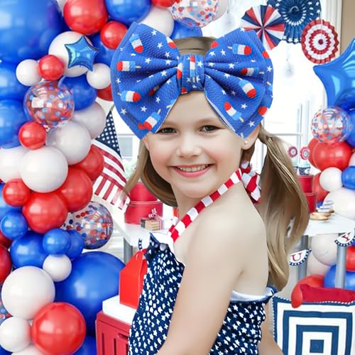 YanJie 7'' 1pcs 4th of July Baby Headbands Girl Hair Accessories with American Flag Ice Cream Pattern Independence Day Baby Bow Fits Baby Girl Outfits3