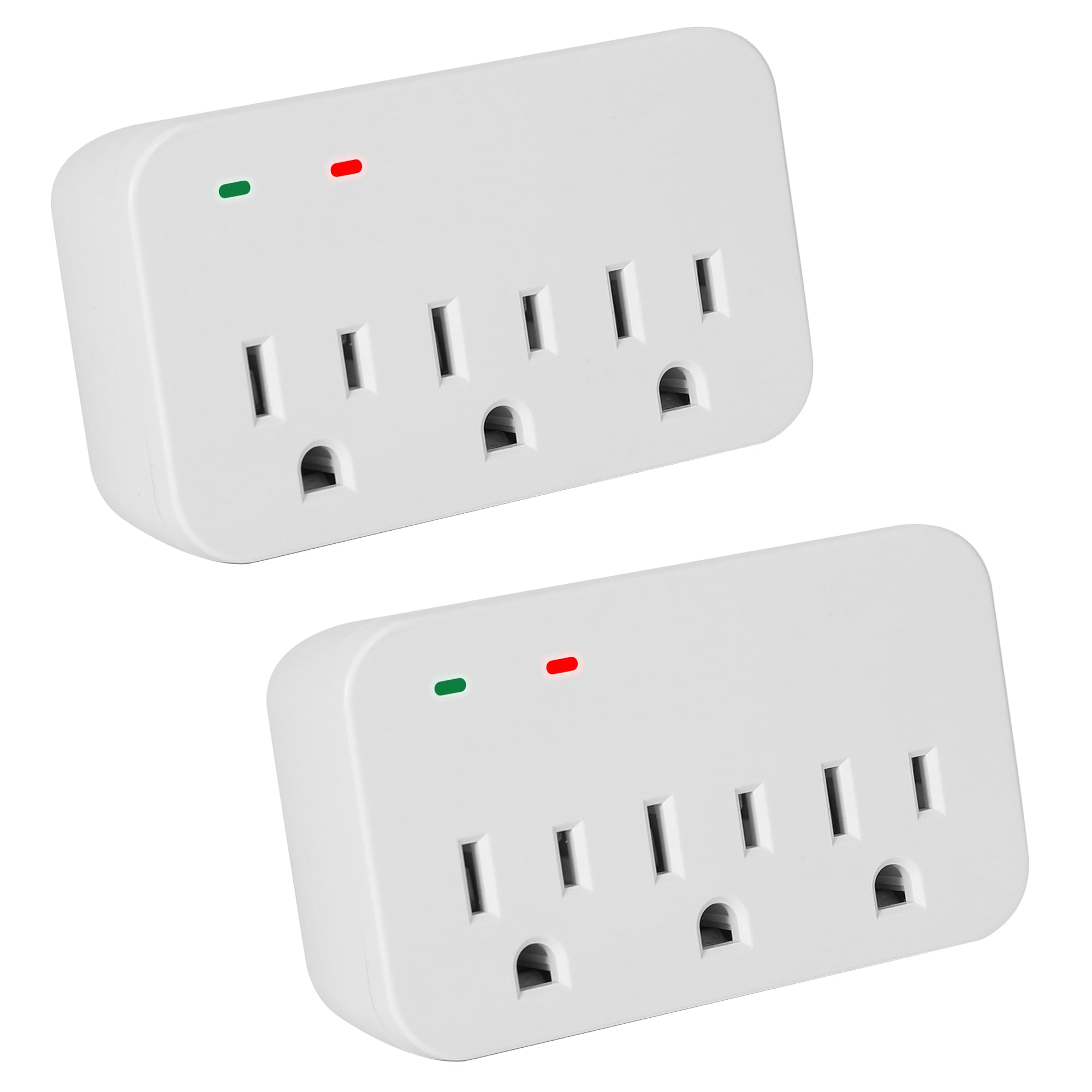 3 Outlet Extender Surge Protector 2 Pack, 1125J 3 Prong Electrical Plug Heavy Duty Surge Protector, Compact Grounded Triple Wall Outlet for Refrigerator，Fridge,Washing Machine,Travel,1875W,White,ETL