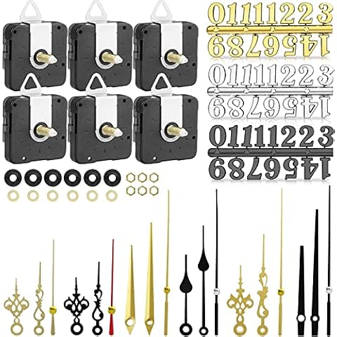 EEEKit 6 Stücke Hoch Drehmoment Uhrwerk für Wanduhr mit 6 Satz Zeiger und 3 Uhrenziffern-Bausatz, Langer Welle Quarz Uhrwerk, Lautlos Uhrwerk Mechanismus, DIY Uhr Bewegung Ersatz Teile (22mm Welle) Cover