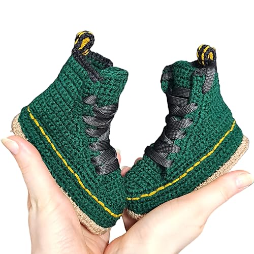 Handmade Green Crochet Baby Booties - Classic British Newborn Boots - Punk-Style knitted Boot - Soft Sole High-Top Baby Shoes – Gender Neutral Newborn Gifts
