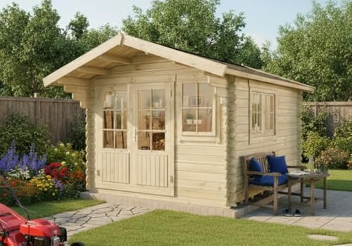 Gartenhaus Gabriel-34 mit Fußboden aus Holz, Gerätehaus 300x400, 10,07 m², 34 mm Wandstärke - Naturbelassen