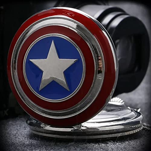 Image of AUGEN Pocket Watch Metal Keychain Captan-America Retro Vintage for Gifting With Key Ring Anti-Rust (Pack Of 1)