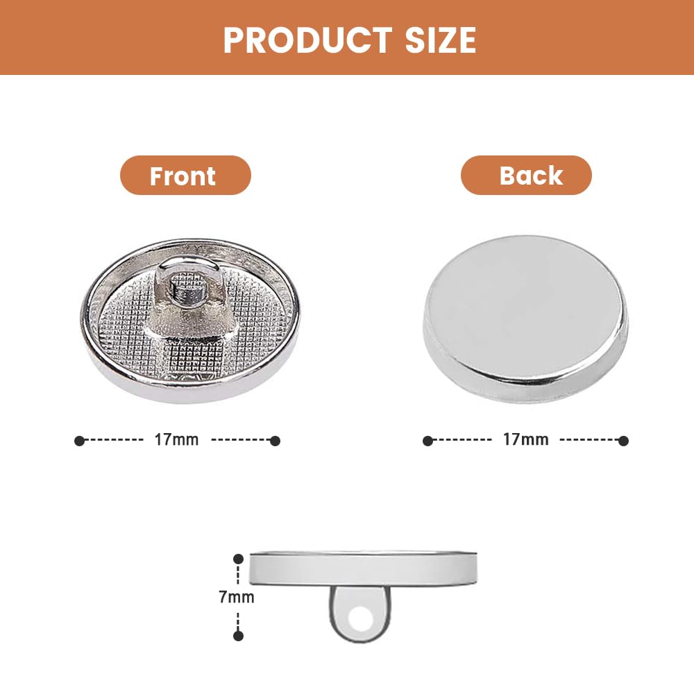 2 set di 10 bottoni rotondi in metallo per camicie, abiti, cappotti, decorazioni, 25 mm, argento 2 set di 10 bottoni rotondi in metallo per camicie, abiti, cappotti, decorazioni, 25 mm, argento