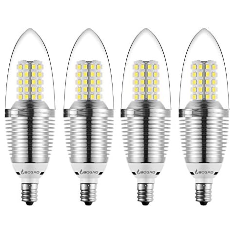 Bogao E12 LED Candelabra Bulb, 12W Daylight White 6000K LED Candle Bulbs, 80-100 Watt Light Bulbs Equivalent, E12 Candelabra Base,1200 Lumens LED Lights,Torpedo Shape (4 Pack) Cover