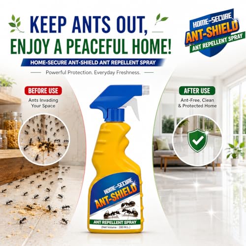 Image of Home-Secure ANT-SHIELD Ant Repellent Spray for Home | Strong Herbal Formula for Ant Control | Natural Ant Deterrent Spray for Kitchen, Bedroom, Balcony & Garden | Safe Around Family & Pets | 280ml
