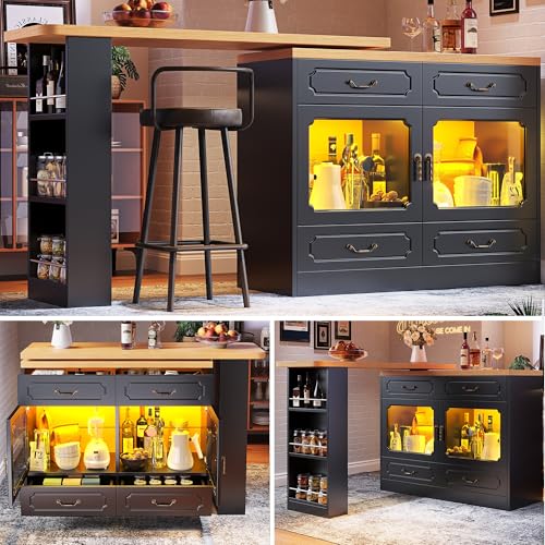 Mesa de bar extensible de diseño en MDF negro con elegante sistema giratorio de 360° 6