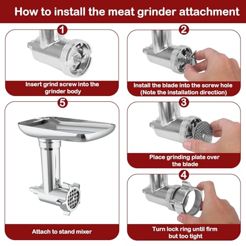 Meat Grinder & Slicer Shredder Attachments for KitchenAid Stand Mixer, Meat Grinder with 2 Size Sausage Stuffer Tubesand and 4 Types Slicer Shredder Combination Set for Mincing Meat/Chopping Food