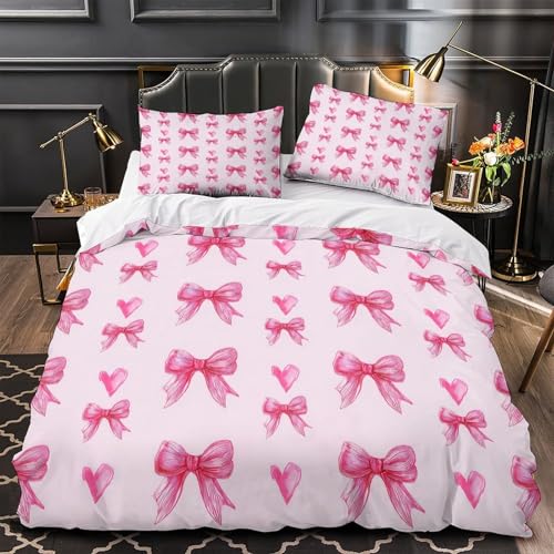 Housse de couette King fermeture éclair nœuds roses parure microfibre douce - 2
