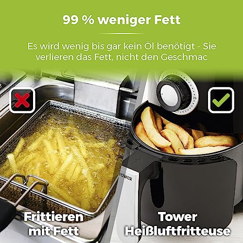 Tower T17023 Vortx Heißluftfritteuse für die Ganze Familie mit Schneller Luftzirkulation - 30-Minuten-Timer - Airfryer Heißluftfritteuse Klein 2,2 l - Schwarz – Bild 6