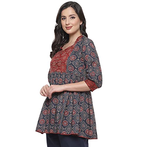 Image of BIBA Women Cotton Flared Regular Fit Printed Short Kurti