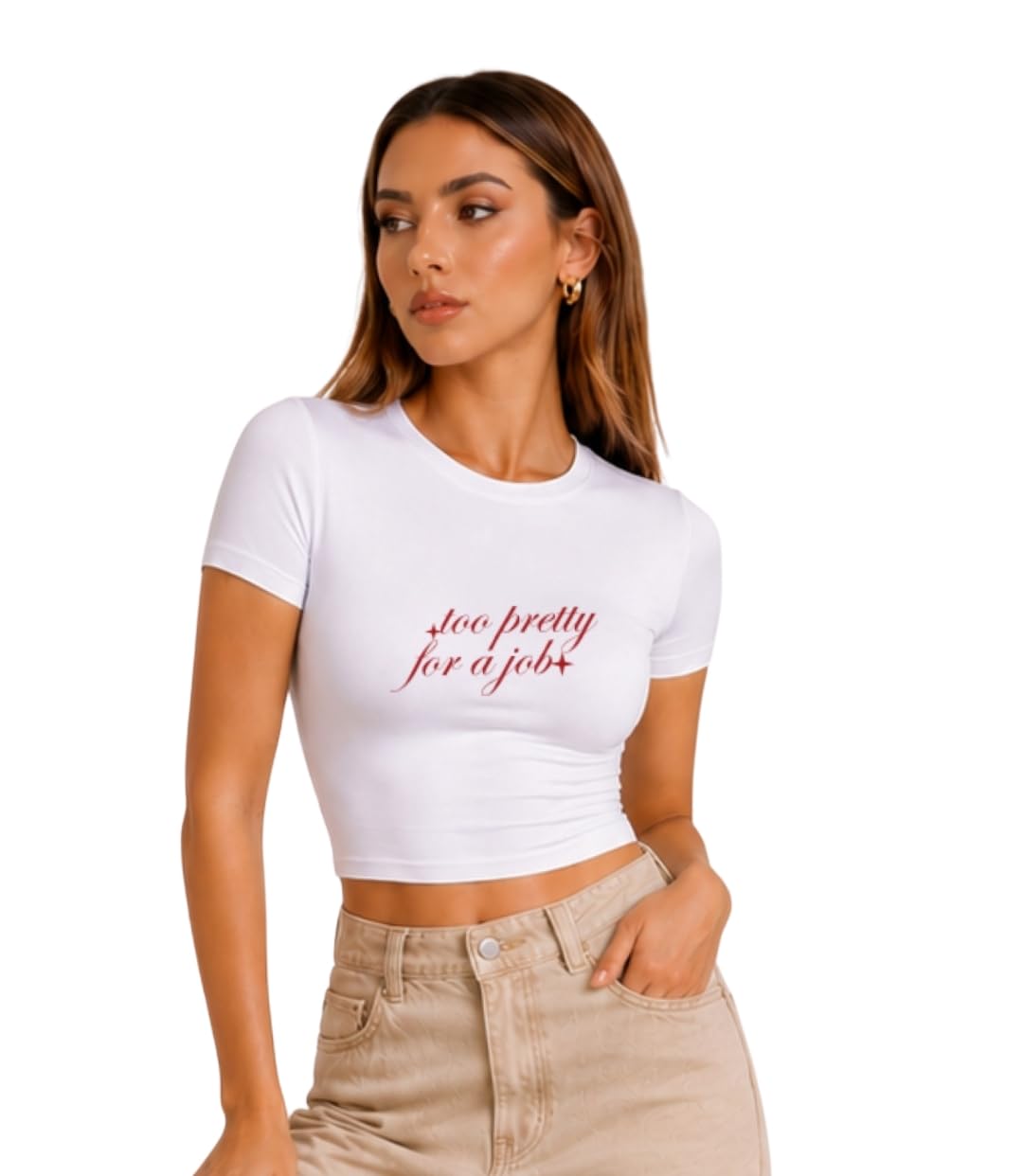 besick Too Pretty Print Baby Tee Fitted Crop Bodyfit Top for Women's & Girl's-picture-38