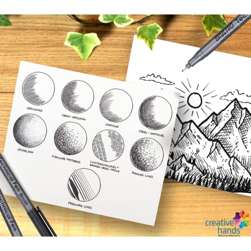 Image of Brustro Technical Pen Black (Set of 6) with Brustro Ultra Smooth Bristol 250 GSM A4 - (Pack of 12 Sheets)