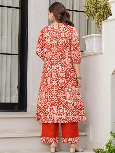 Image of Amayra Woman's Pure Cotton Straight Kurta Sets with Palazzos & Dupatta|Kurti Set for Woman|Suit Set for Women Cotton
