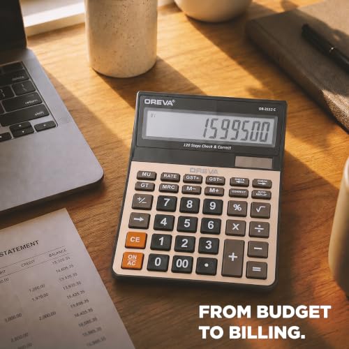 Image of Oreva OR-2112 C Solar & Battery Desktop Calculator with Large Display and Big Sensitive Button | Standard Function Calculator for School, Collage, Home, Office - Copper Brown