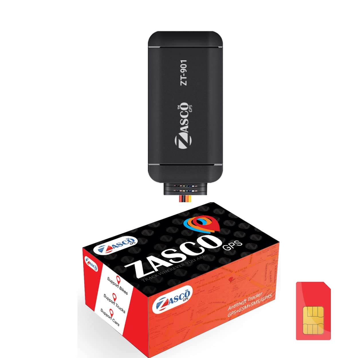 ZASCO ZT-901 Engine ON/Off (Anti-Theft Alert) GPS for Car Bike (with M2M SIM) GPS Device with 5 Years Warranty/Waterproof Tape