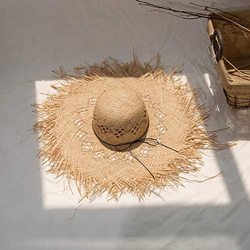Sombrero de Paja de Verano para Mujer, Nuevo Sombrero de Playa Hueco + Sombrero de Paja de Rafia de Color sólido de ala Grande para Mujer (Sombrero de Paja) (Stra