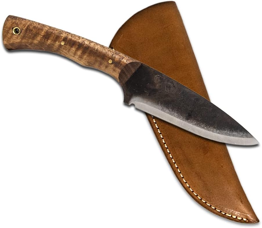 Lt. Colonel Bushcraft Knife, Survival Knife, Wilderness Knife with Leather Sheath. Vintage Camping and Woodcraft Design.