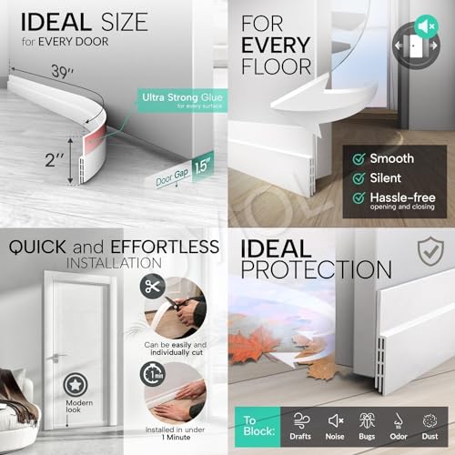 Image of OVIOL Door Bottom Sealing Strip Self-Adhesive Under Door Gap Filler Rubber Ac Door Blocker Door Dust Stopper for Home Door Gap Sealing Strip Cockroach Insect Bugs Draft Stopper Waterproof (1, White)