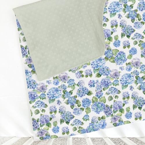 Image of Blue Hydrangea Floral Baby Blanket for Girl Boy with Dotted Backing Double Layer Watercolor Flowers Painting Soft Swaddle Receiving Blanket Wild Floral Newborn Toddler Nursery Bed Throw 30x40