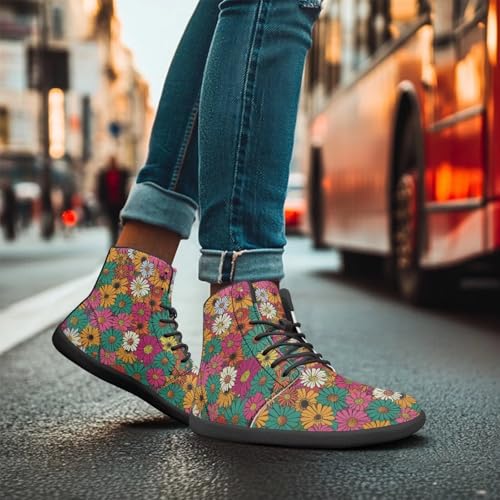 Binienty Wide Width Barefoot Shoes Men Women PU High Top Lace-up Cross-Trainer Sneakers Non Slip Flats4