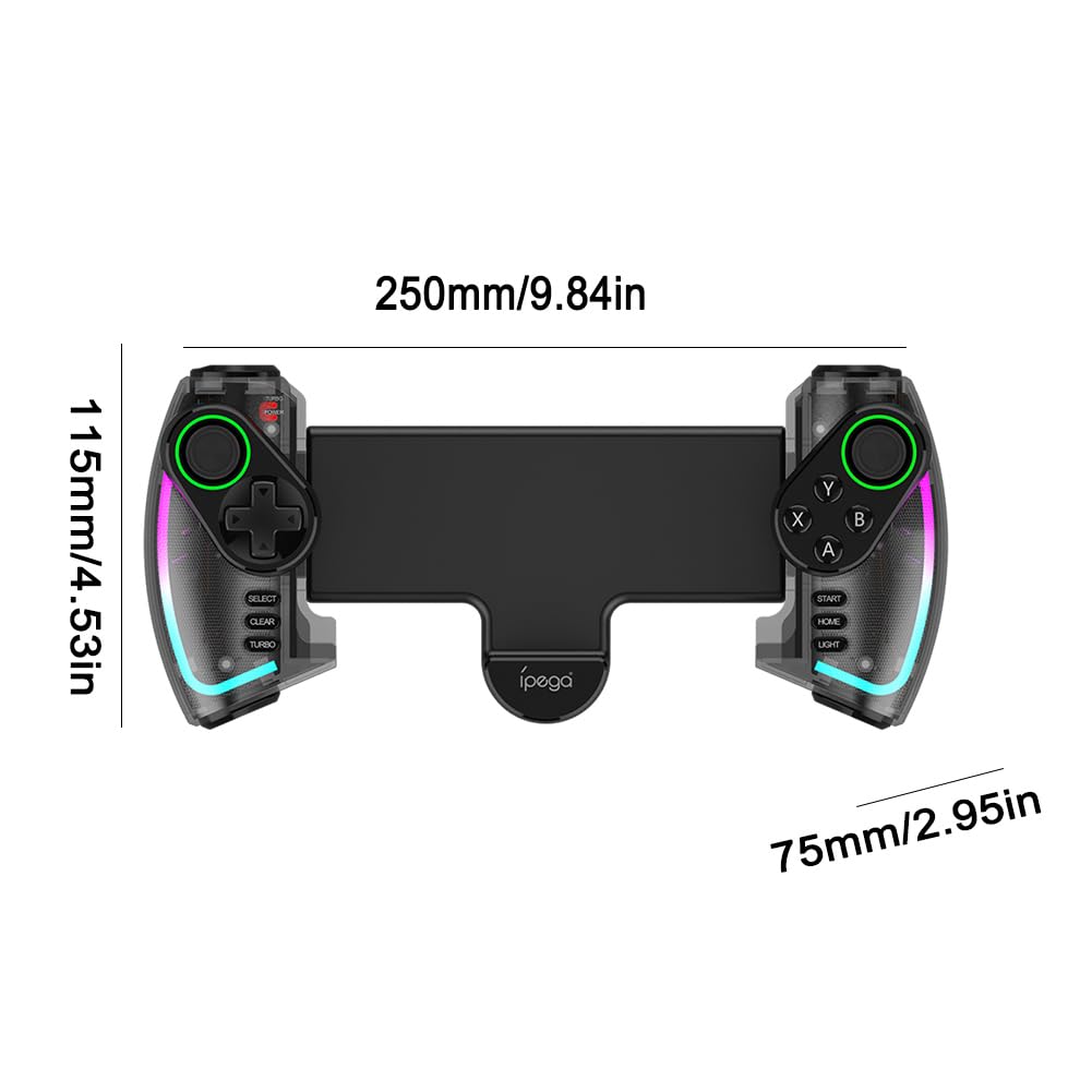 JUCHRZEY Controlador extensible con luz RGB Vibración lineal Controlador móvil BT inalámbrico Gamepad Controlador de juegos móvil para Switch para Android/iOS Tablet Teléfono inteligente PC