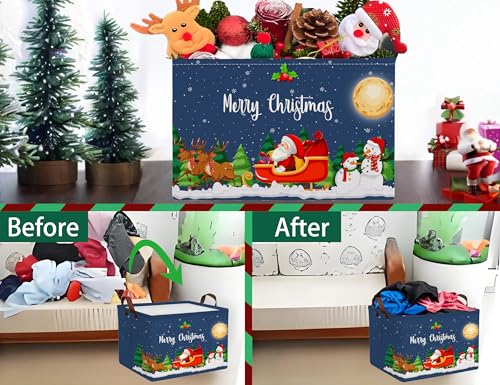 Image of Large Christmas Gifts Empty Baskets Kids Collapsible Holiday Storage Bin with Handle (Deer Santa Claus)