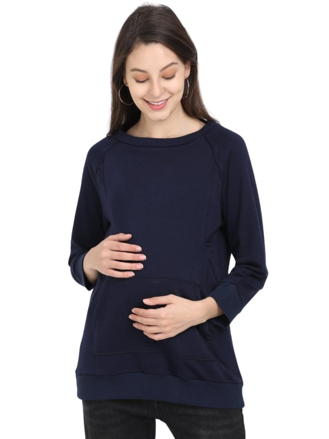 The Mom Store Women's Feeding Sweatshirt, Navy Blue Maternity and Nursing Sweatshirt (Large)