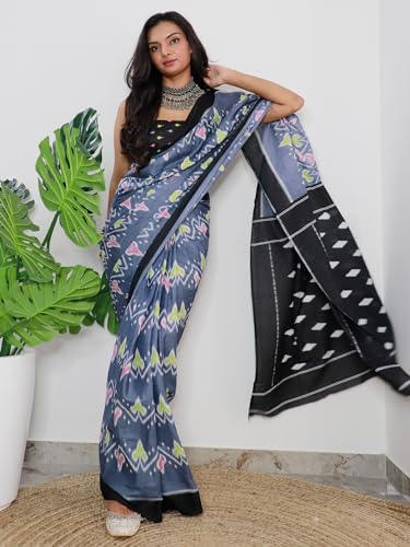 Sari de algodón Ikat para mujer solución textil cómoda con blusa a juego 3