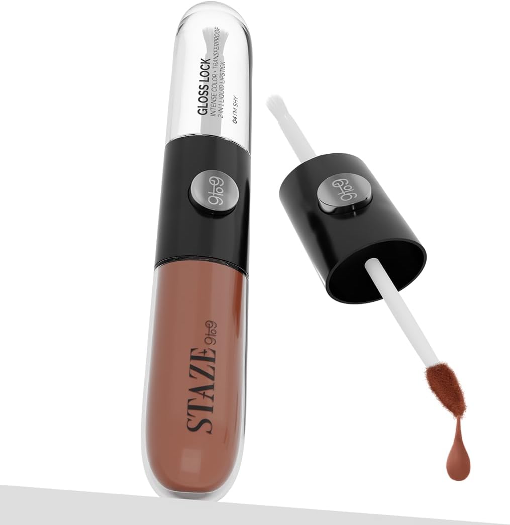 Staze Gloss Lock 2-in-1 Liquid Lipstick | Matte Lipstick + High-Shine Transferproof Gloss | 12H Long-lasting | Intense Pigment | Lightweight & Waterproof | 04 I'm Shy | 7g
