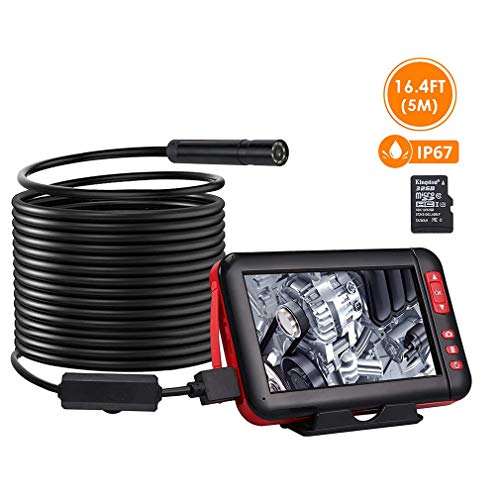QHENS 5M Endoscopio Industriale, Endoscopio Telecamera Ispezione con Schermo a Colori da 4,3', Periscopio Impermeabile Boroscopio Semirigido 1080P HD con Batteria, Cavvo Impermeabile