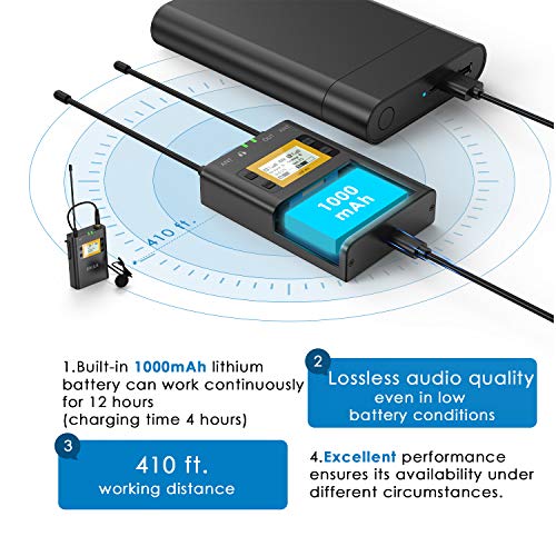 BALILA UHF 100-channel Wireless Lavalier Microphone System for DSLR Mirrorless Camera Camcorder Smartphone-Professional Wireless Lapel Microphone System for Interview YouTube Video Recording ENG EFP.