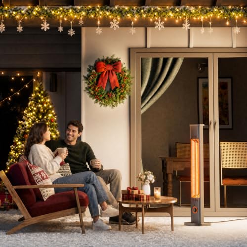Image of Patio Heater for Outdoor Use1500W, 8H Timer, Waterproof, Infrared Electric Protable Patio Heater, 8 Levels Heating for Garage Backyard Black