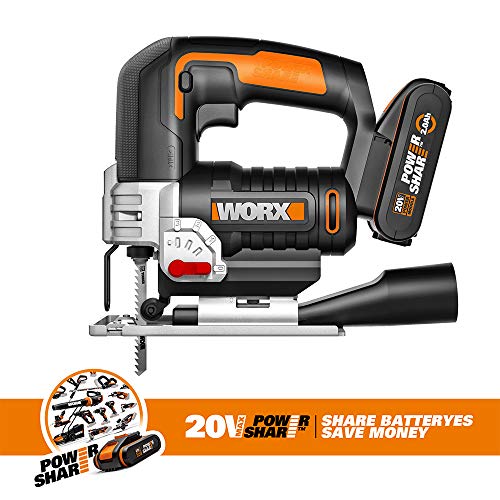 WORX 18V(20V MAX) Akku Stichsäge WX543.2, PowerShare, 2,0Ah, 45°Schnittwinkel, 4-Wege Pendelsystem, 0-2600 / min… – Bild 6