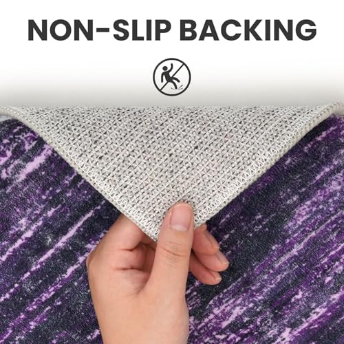 2x5 Purple White Modern Abstract Runner Rug for Hallways, Super Soft Hallway Decor Kitchen Rugs with Non-Slip, Non-Shedding Washable Rug for Hallways Entryway Bedroom Indoor