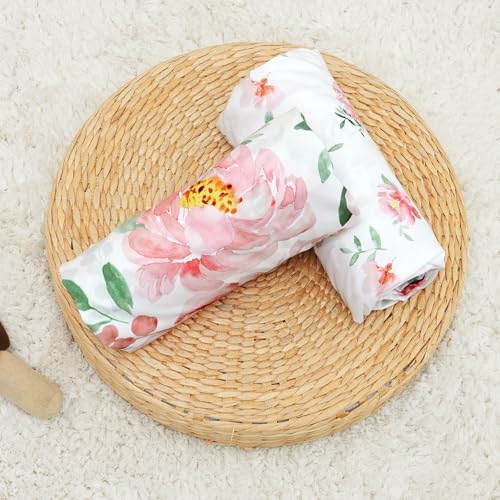 Image of PHF Soft Bassinet Sheet Set, 2 Pack Silky Comfy Breathable Cradle Sheets for Baby Girls, Univeral Fit for Most Cradle and Bassinet Mattress, Watercolor Floral