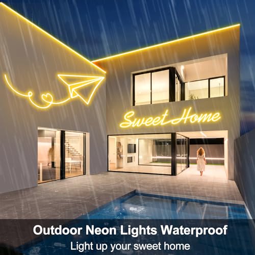 Image of CCILAND 33Ft LED Neon Rope Lights, 1200 LED Neon Lights Outdoor Dimmable Waterproof, Silicone Flexible DIY LED Strip Lights for Gaming Bedroom Outdoor Decor (Warm White)