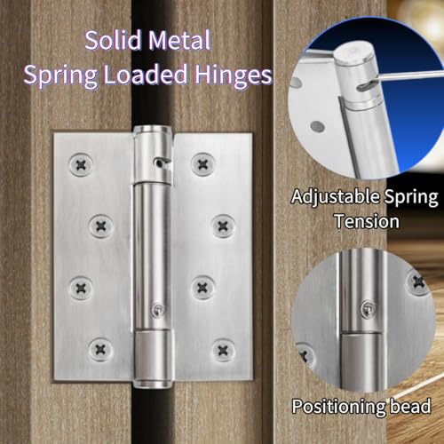 2 Pack 4" Satin Nickel Self-Closing Door Hinges, Auto Close with Adjustable Tension