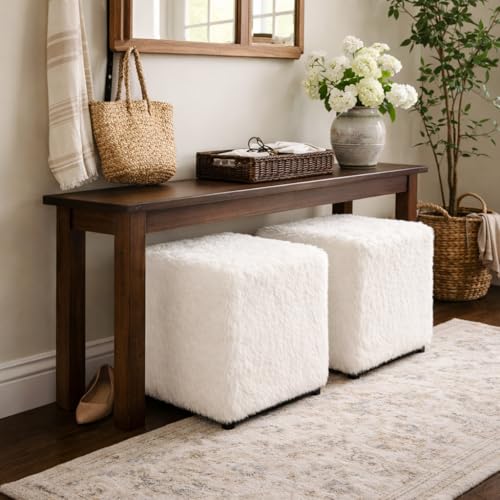 Image of HomePop 16 inch Cube Ottoman - White Faux Fur