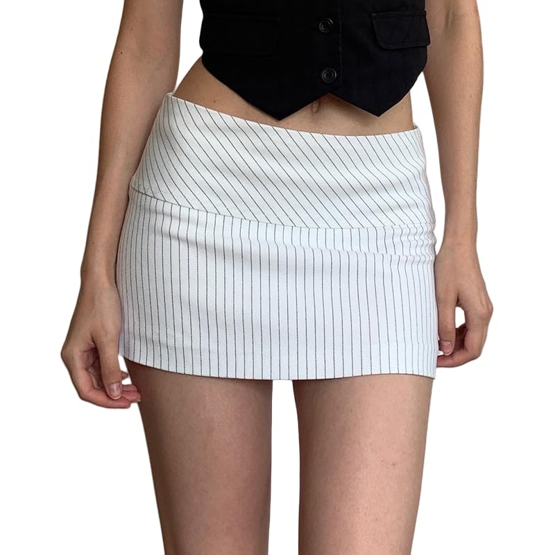 Women's Striped Low Rise Mini Skirt Trendy Y2K Style Short Skater Skirt2