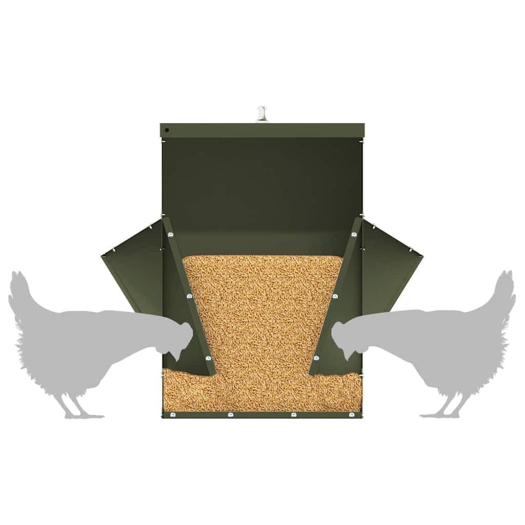 Comedero para gallinas, color verde oliva, 40,5 x 45 x 41 cm, acero laminado en frío
