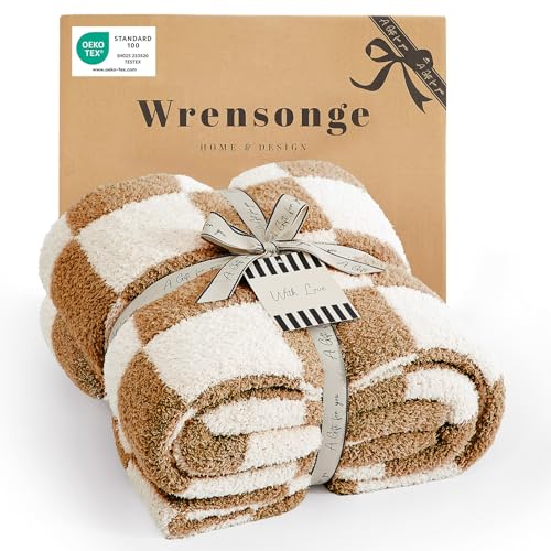 WRENSONGE Fall Checkered Throw Blanket, Burnt...