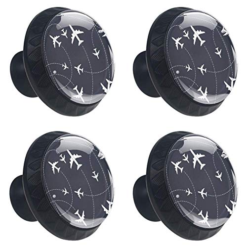 Image of HELVOON Drawer Knob Pull Handle Cupboard Knobs Plane with Dashed Path Lines Airplane Sky 4pcs Cabinet Round Furniture Knobs with Screws for Home Office Kitchen Dresser Wardrobe Decorate