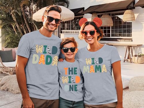 Image of Family Trips Matching Shirts : Wild One Print Tee Safari Animal Theme Parent-Child Outfit